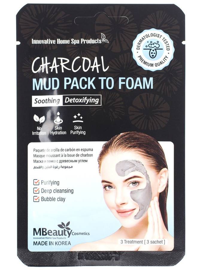 Смываемые корейские маски. Глиняная маска-пенка MBEAUTY С древесным углем 7мл х 3шт. Корейская угольная маска для лица. MBEAUTY маска-пенка Charcoal Mud Pack to Foam с древесным углем.