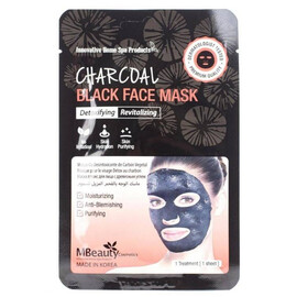 MBeauty Charcoal Black Face Mask - Восстанавливающая тканевая детокс-маска для лица с древесным углем 23 мл, Объём: 23 мл