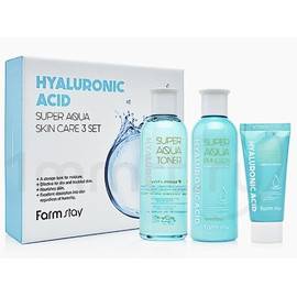 FarmStay Hyaluronic Acid Super Aqua Skin Care 3 set - Набор средств по уходу за кожей с гиалуроновой кислотой 3 средства, Набор: 3 средства