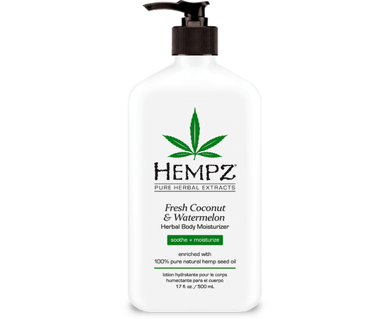 Hempz Fresh Coconut Watermelon Herbal Moisturizer - Молочко для тела увлажняющее Кокос и Арбуз 500 мл, Объём: 500 мл