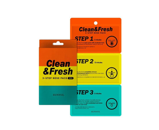 EUNYUL Clean Fresh 3-Step Nose Pack - Трехэтапные полоски для носа 3 шт, Объём: 3 шт