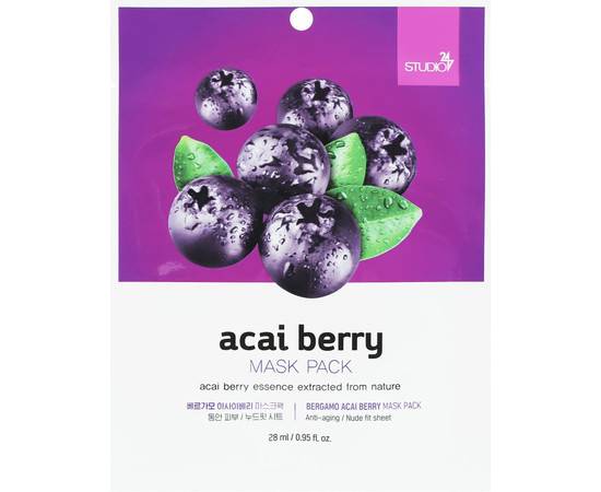 Bergamo Acai Berry Mask Pack - Тканевая маска для лица с экстрактом ягод асаи 28 мл, Объём: 28 мл