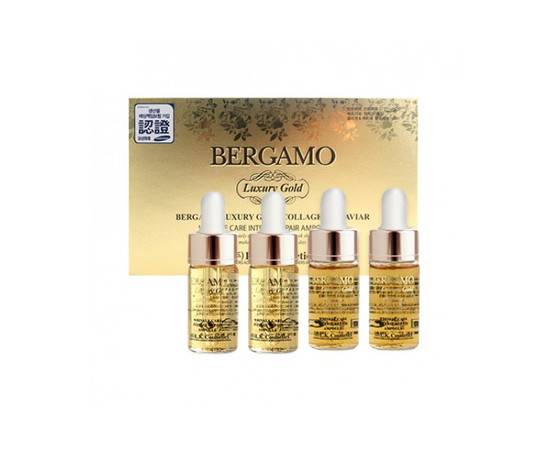 Bergamo Luxury Gold Collagen and Caviar Ampoule Set - Сыворотка ампульная с золотом, коллагеном и экстрактом икры 4 шт, Объём: 4 шт