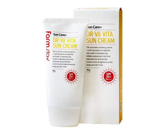 FarmStay DR-V8 Vita Sun Cream SPF 50+/PA+++ - Витаминизированный солнцезащитный крем SPF 50+/PA+++ 70 гр, Объём: 70 гр