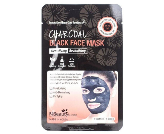 MBeauty Charcoal Black Face Mask - Восстанавливающая тканевая детокс-маска для лица с древесным углем 23 мл, Объём: 23 мл