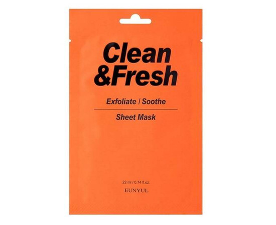 EUNYUL Clean Fresh Exfoliate/Soothe Sheet Mask - Тканевая маска для гладкости и регенерации кожи 22 мл, Объём: 22 мл