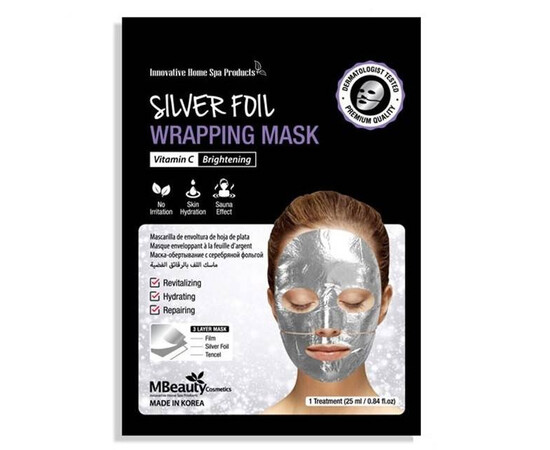 MBeauty Silver Foil Wrapping Mask - Восстанавливающая серебряная фольгированная маска для лица с витамином С 25 мл, Объём: 25 мл