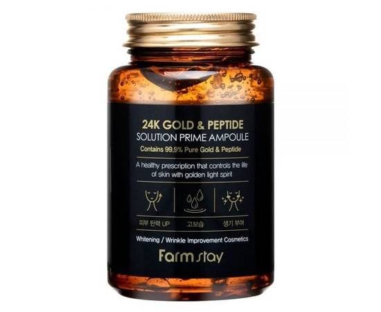 FarmStay 24K Gold Peptide Solution Prime Ampoule - Многофункциональная ампульная сыворотка с золотом и пептидами 250 мл, Объём: 250 мл