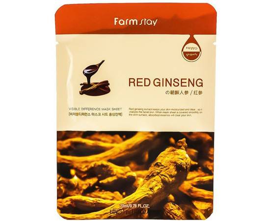 FarmStay Visible Difference Mask Sheet Red Ginseng - Тканевая маска для лица с экстрактом красного женьшеня 23 мл, Объём: 23 мл