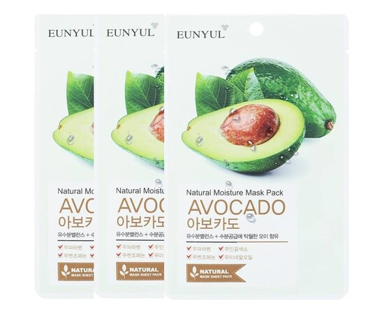 EUNYUL Natural Moisture Mask Pack Avocado - Маска тканевая с экстрактом авокадо, 3 шт, Объём: 3 шт