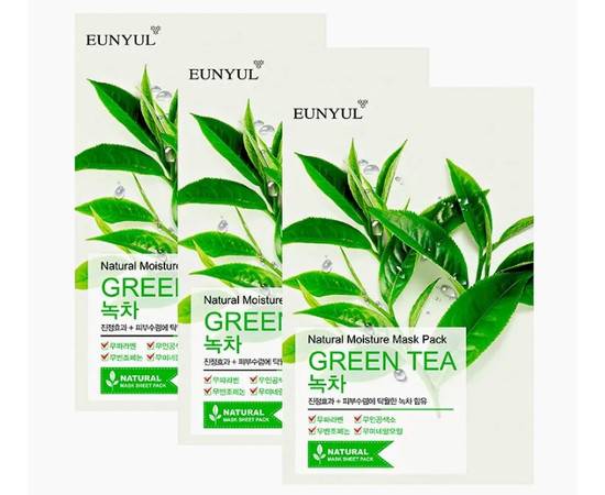 EUNYUL Natural Moisture Mask Pack Green Tea - Маска тканевая с экстрактом зеленого чая, 3 шт, Объём: 3 шт