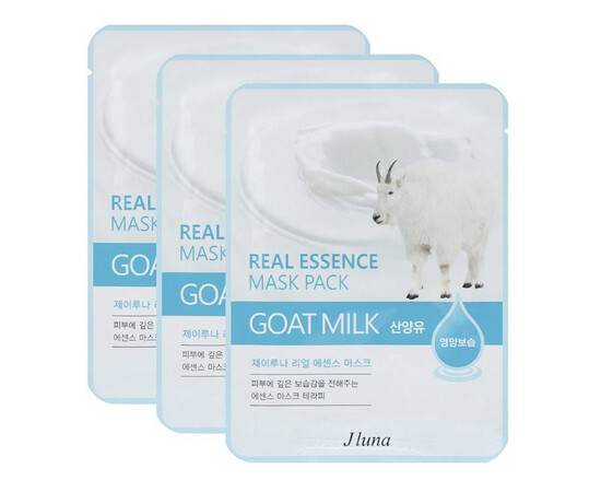 JLuna Real Essence Mask Pack Goat Milk - Тканевая маска с козьим молоком, 3 шт