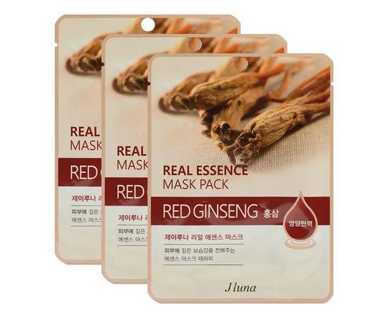 JLuna Real Essence Mask Pack Red Ginseng - Тканевая маска с красным женьшенем, 3 шт