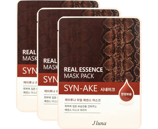 JLuna Real Essence Mask Pack Syn-Ake - Тканевая маска с пептидом Syn-Ake, 3 шт