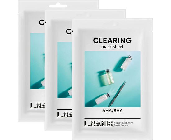 L.SANIC AHA/BHA Clearing Mask Sheet - Тканевая маска с AHA/BHA кислотами для очищения пор, 3 шт