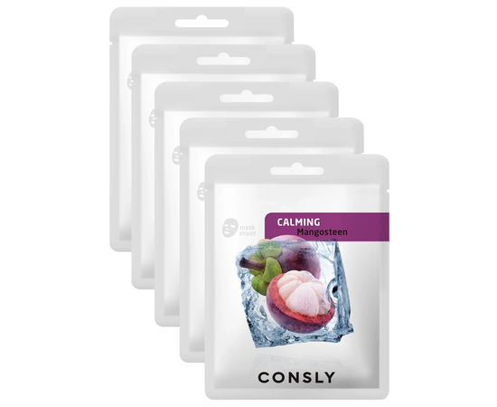 CONSLY Mangosteen Calming Mask Pack - Успокаивающая тканевая маска с экстрактом мангостина, 5 шт