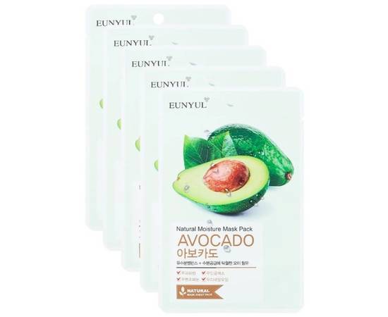 EUNYUL Natural Moisture Mask Pack Avocado - Маска тканевая с экстрактом авокадо, 5 шт, Объём: 5 шт