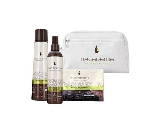 Macadamia Weightless Moisture Beauty Bag - Набор для тонких волос в белой косметичке 3 поз.