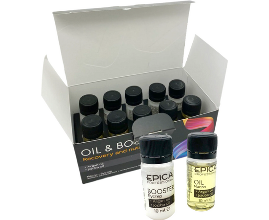 Epica Professional Oil & Booster Recovery And Nutrition  - Экспресс восстановление и питание волос   Масло 5 х10 мл.+ Бустер 5 х10 мл. (флаконы), Набор: 10 х 10мл, изображение 2