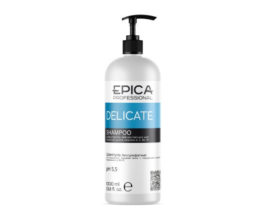 Epica Professional Delicate Shampoo - Бессульфатный шампунь для деликатного очищения с гиалуроновой кислотой 1000 мл, Объём: 1000 мл